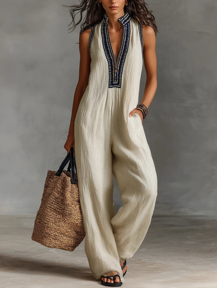 Felicity Embroidered V-Neck Wide Leg Jumpsuit
