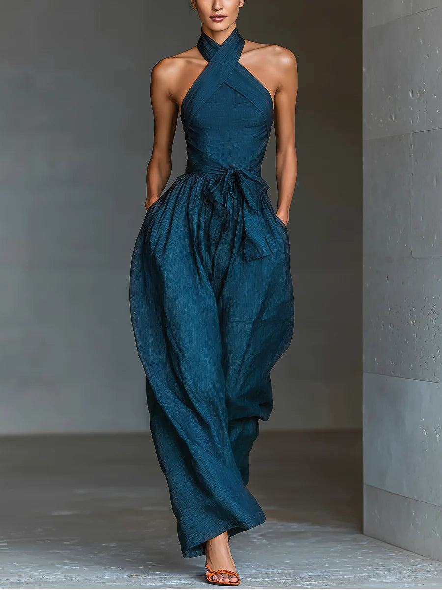 Honora Cross Neck Wide Leg Jumpsuit
