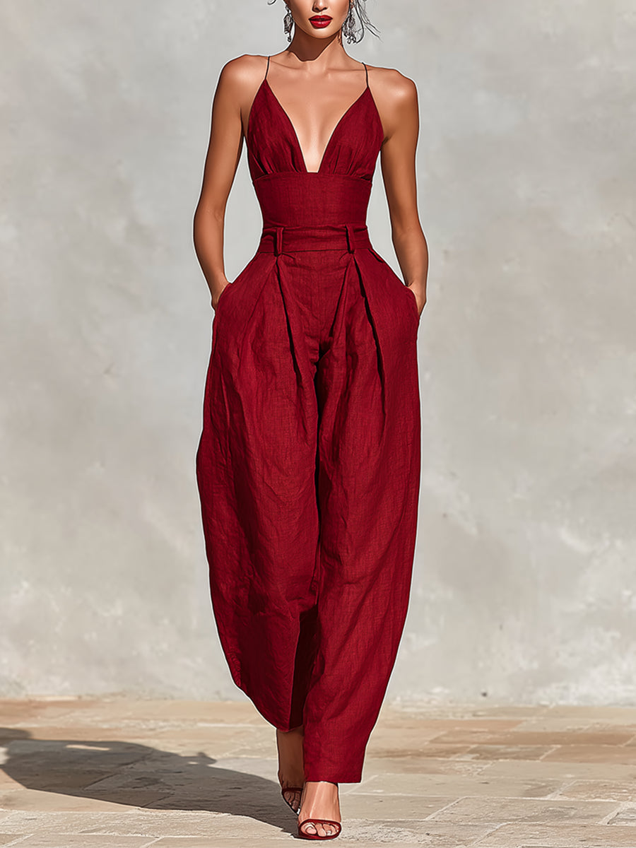 Lilith Plunging V-Neck Tailored Jumpsuit