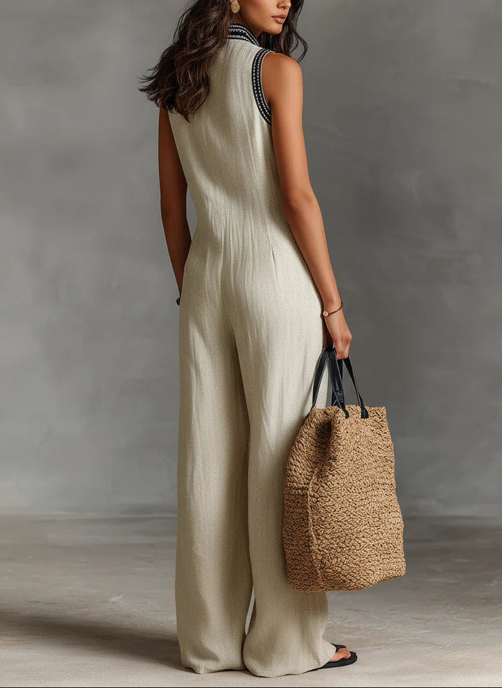 Felicity Embroidered V-Neck Wide Leg Jumpsuit