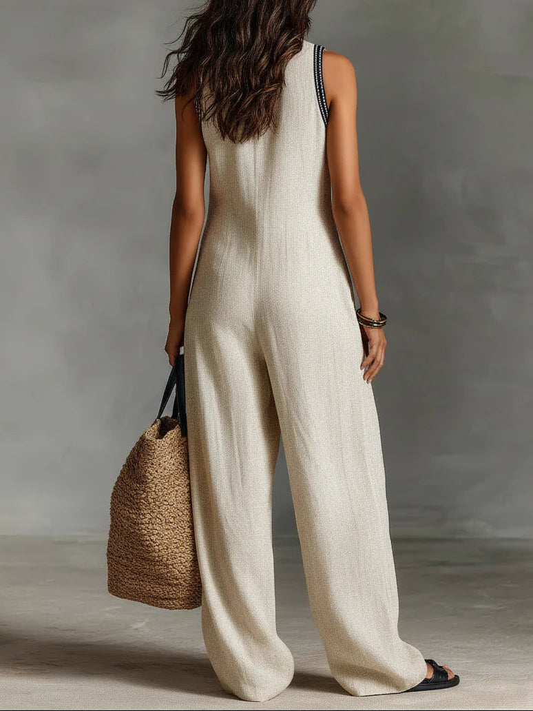 Felicity Embroidered V-Neck Wide Leg Jumpsuit