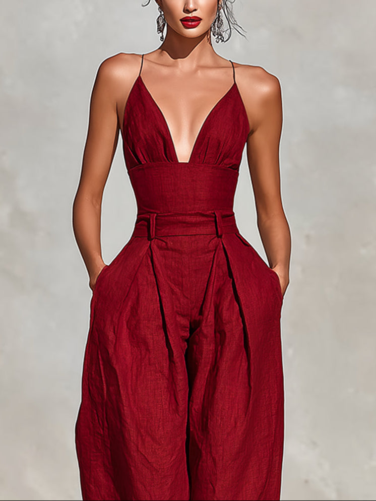 Lilith Plunging V-Neck Tailored Jumpsuit