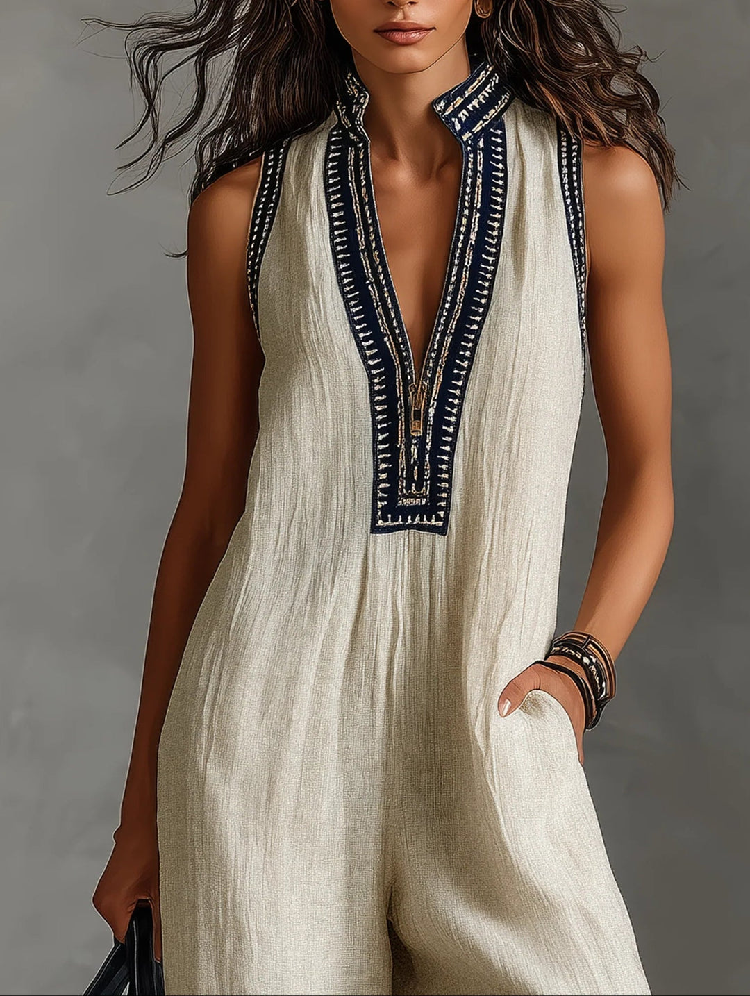 Felicity Embroidered V-Neck Wide Leg Jumpsuit