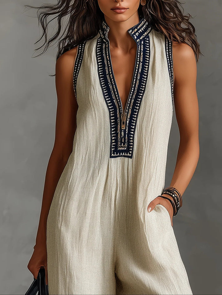 Felicity Embroidered V-Neck Wide Leg Jumpsuit