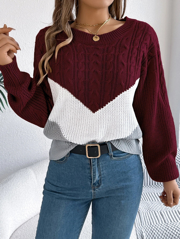 Karmina Colorblock Cable Stitch Sweater
