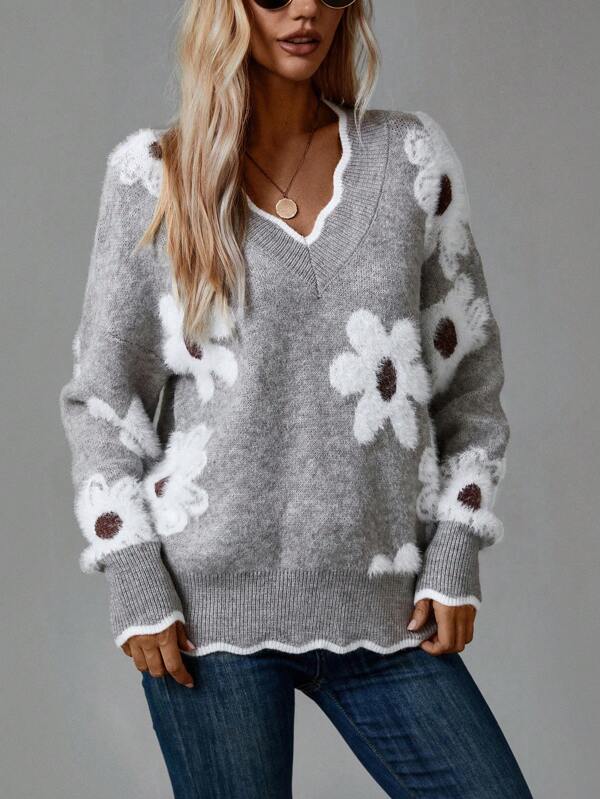 Francesca Floral V-Neck Sweater