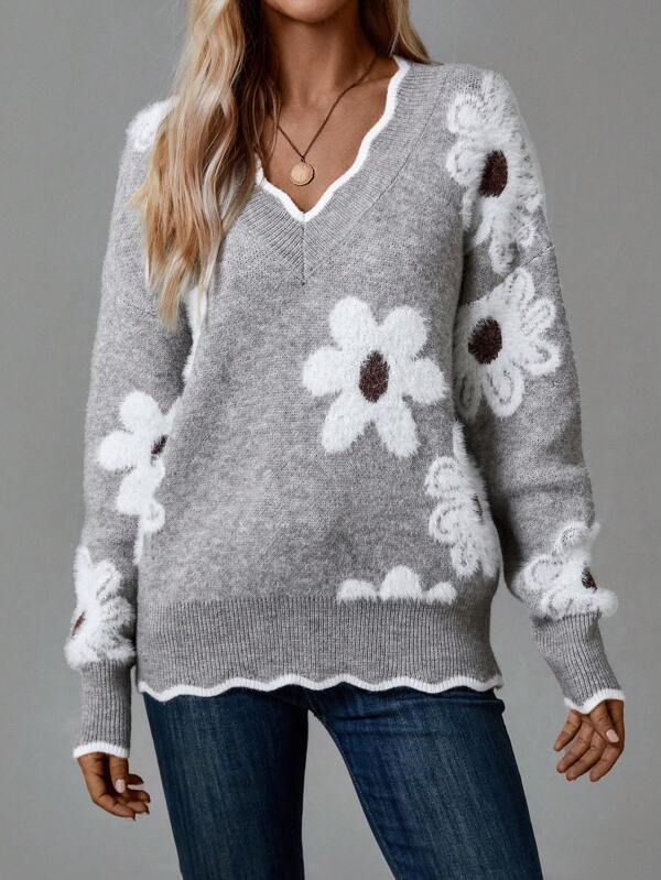 Francesca Floral V-Neck Sweater