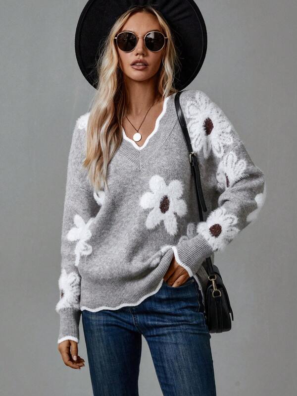 Francesca Floral V-Neck Sweater