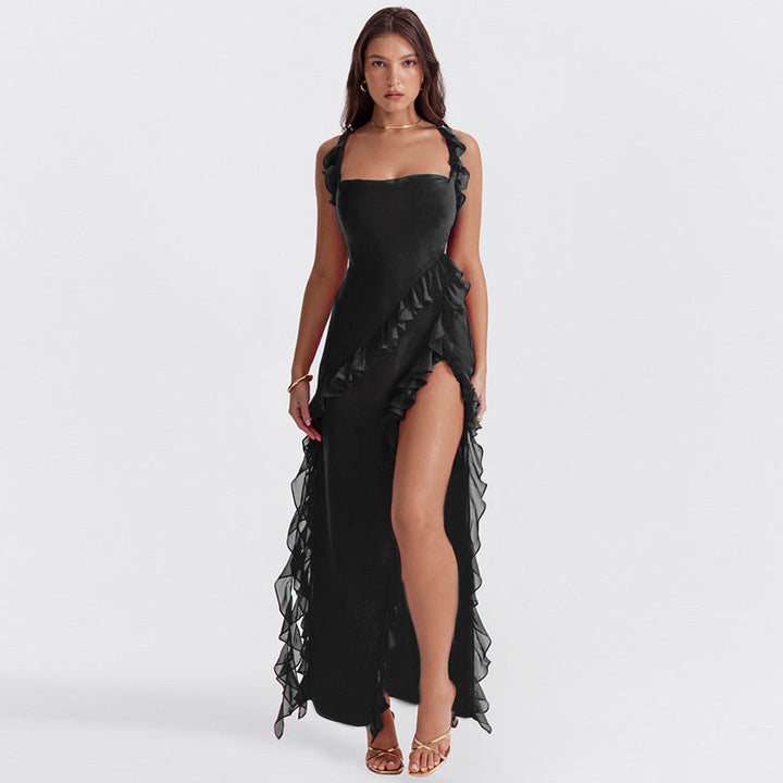 Britney Ruffle Detail Split Maxi Dress