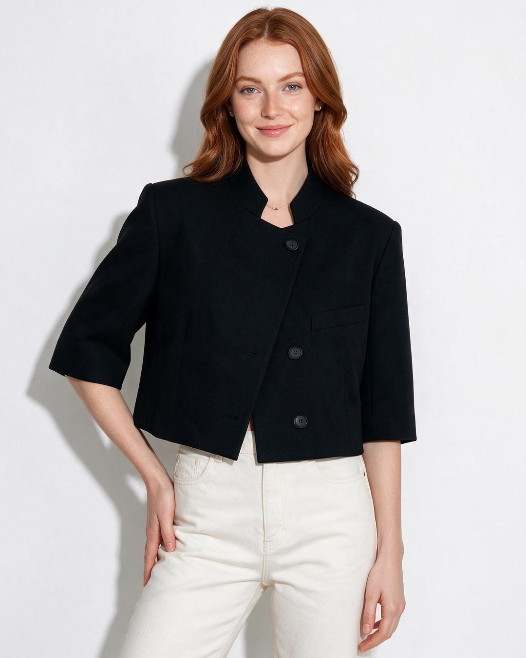 Gia Cropped Cape Sleeve Blazer