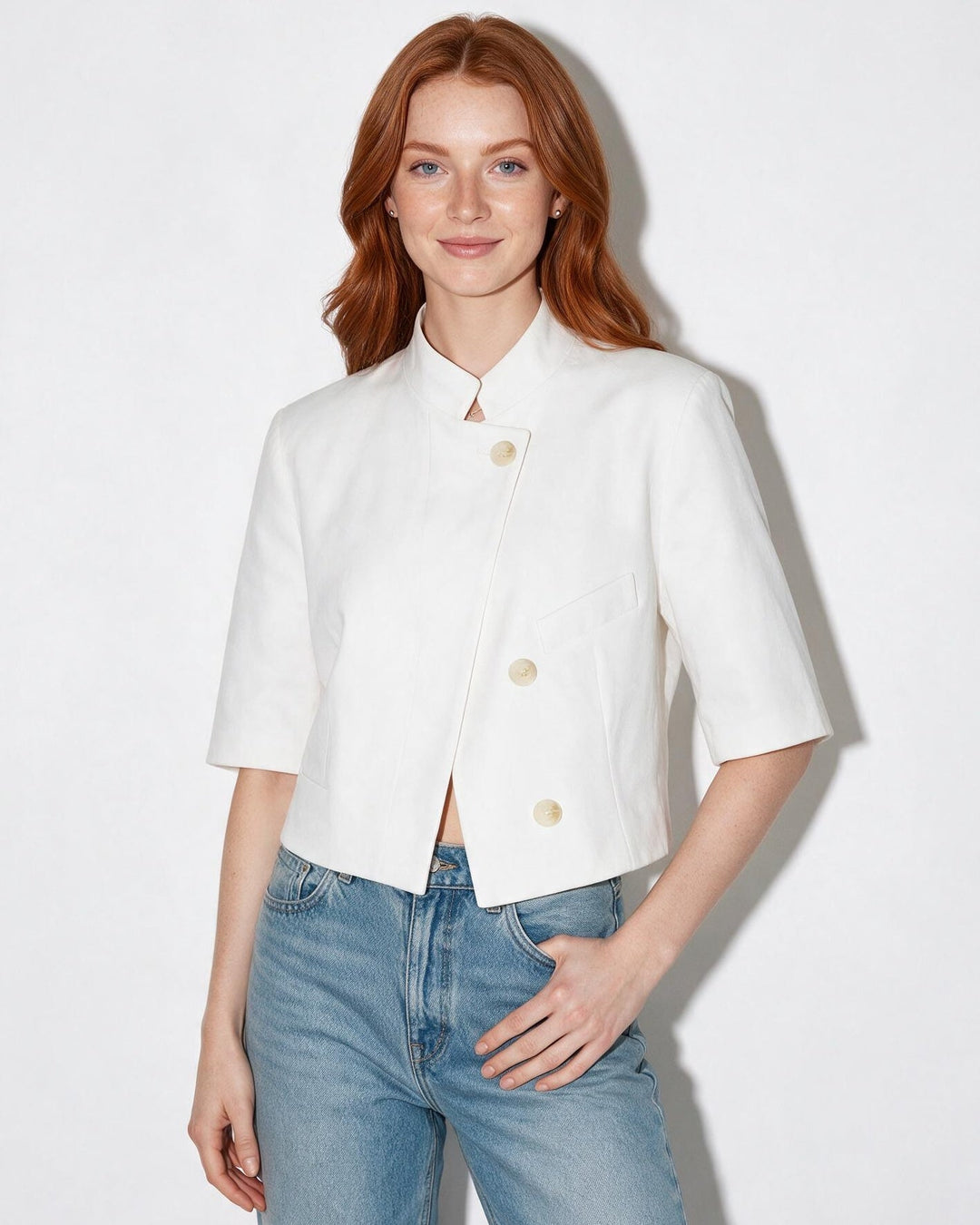 Gia Cropped Cape Sleeve Blazer