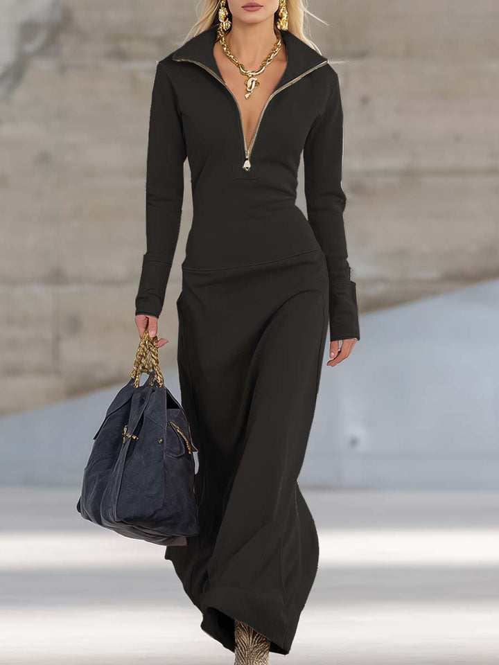 Rhea Half Zip Long Sleeve Maxi Dress