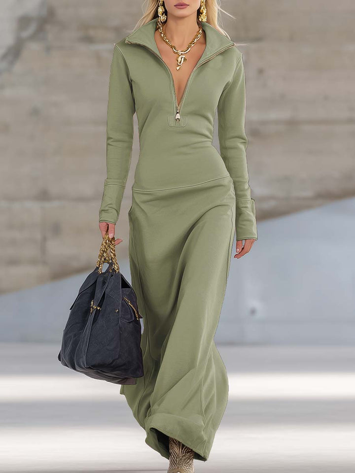 Rhea Half Zip Long Sleeve Maxi Dress