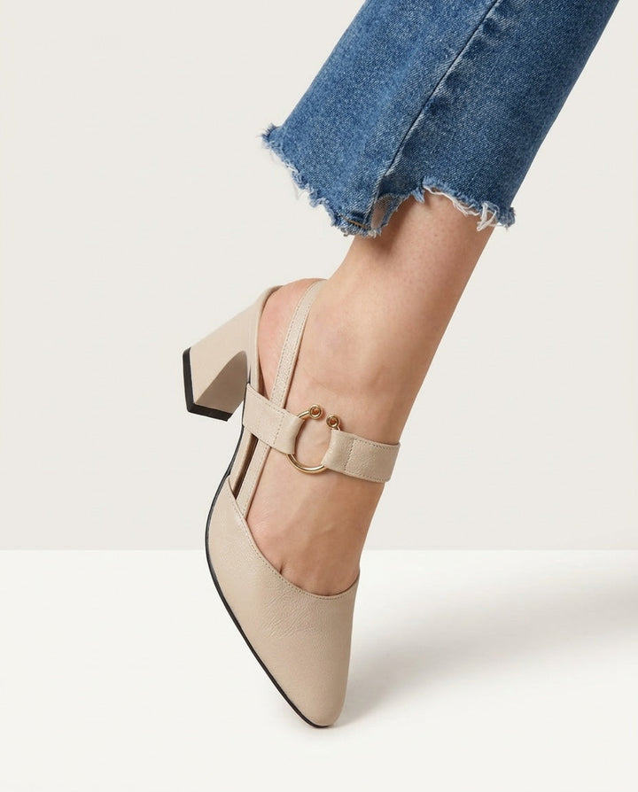Rania Pointed Toe Slingback Block Heels