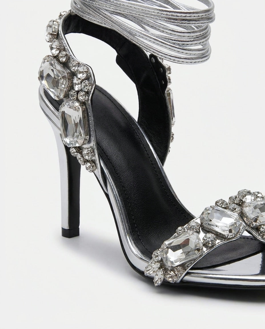 Margot Crystal Wraparound Stiletto Sandals