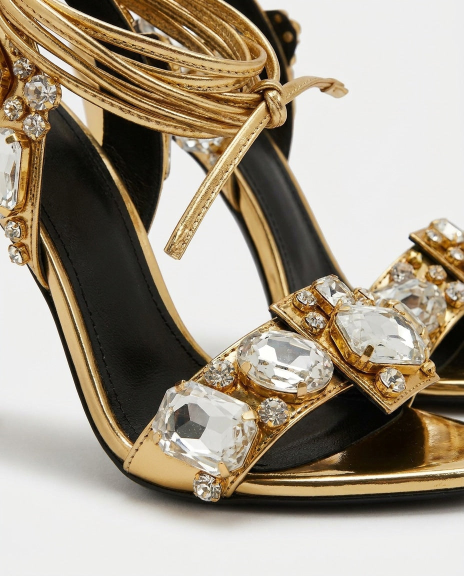 Margot Crystal Wraparound Stiletto Sandals
