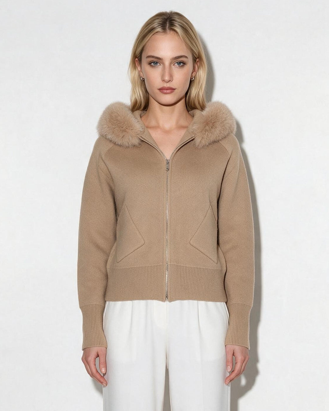 Rosanna Plush Collar Hooded Zip Jacket