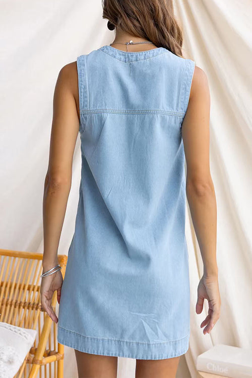 Flora Sleeveless Denim Shift Mini Dress