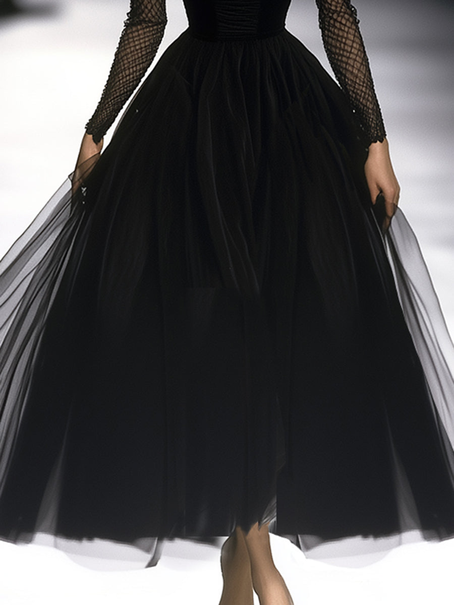 Arkisha Sheer Sleeve Tulle Midi Dress