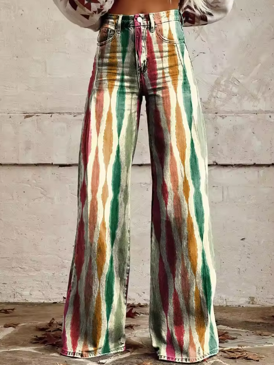 Gwendolyn Abstract Print Wide Leg Jeans