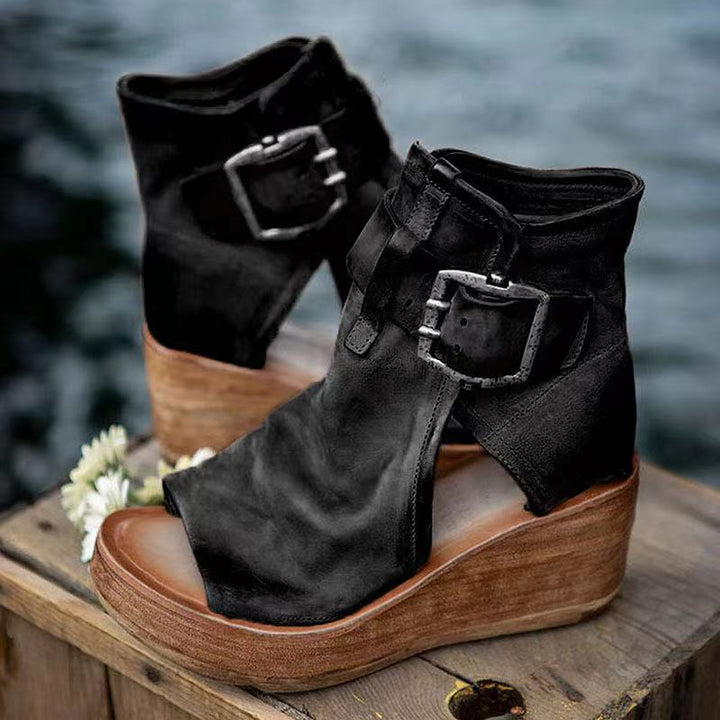 Dawn Sierra Buckle Wedge Booties