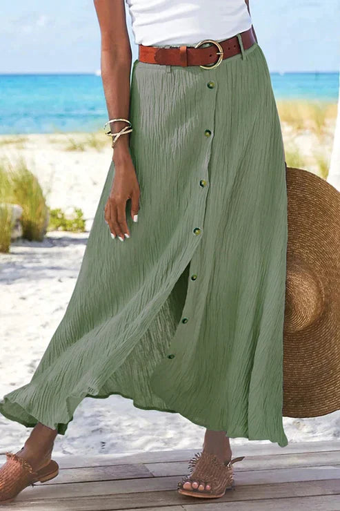Coral Seaside Drift Button Maxi Skirt