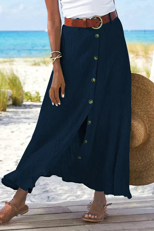 Coral Seaside Drift Button Maxi Skirt