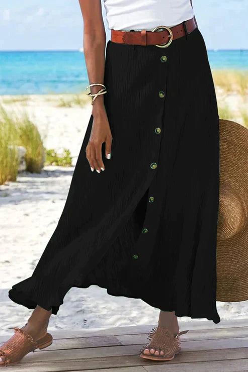 Coral Seaside Drift Button Maxi Skirt