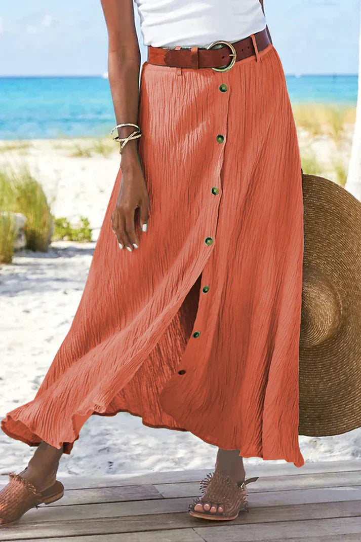 Coral Seaside Drift Button Maxi Skirt