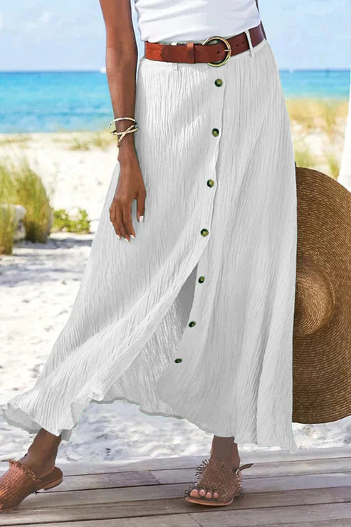 Coral Seaside Drift Button Maxi Skirt