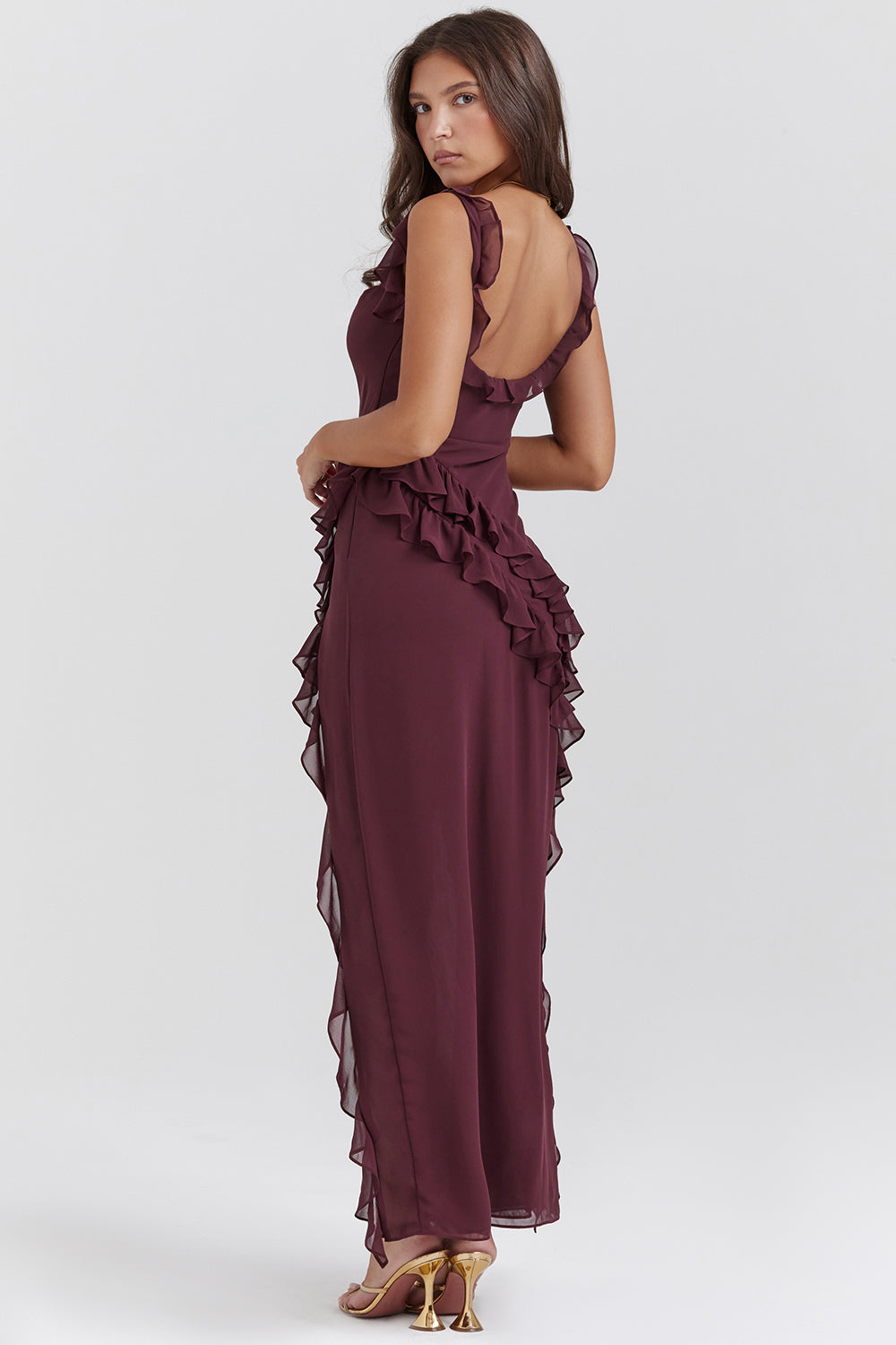 Britney Ruffle Detail Split Maxi Dress