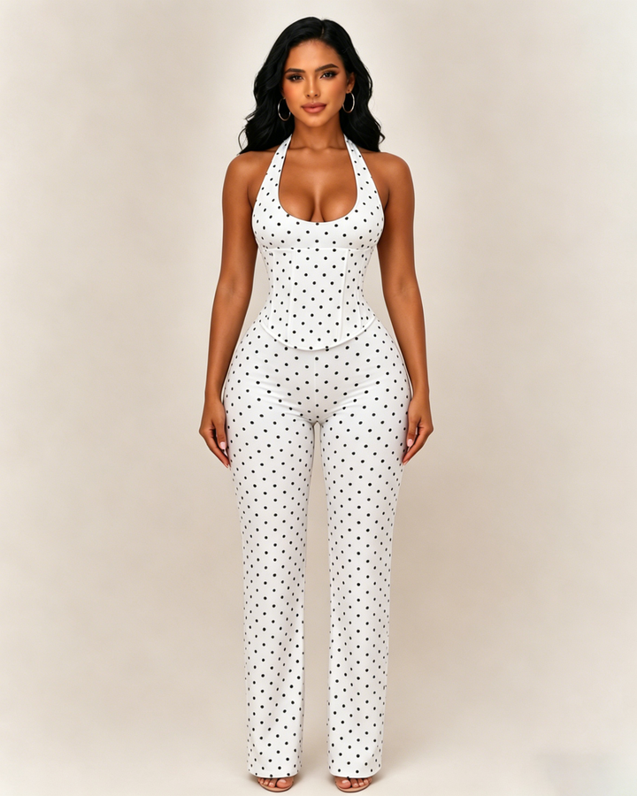 Karina Polka Dot Halter Wide Leg Jumpsuit