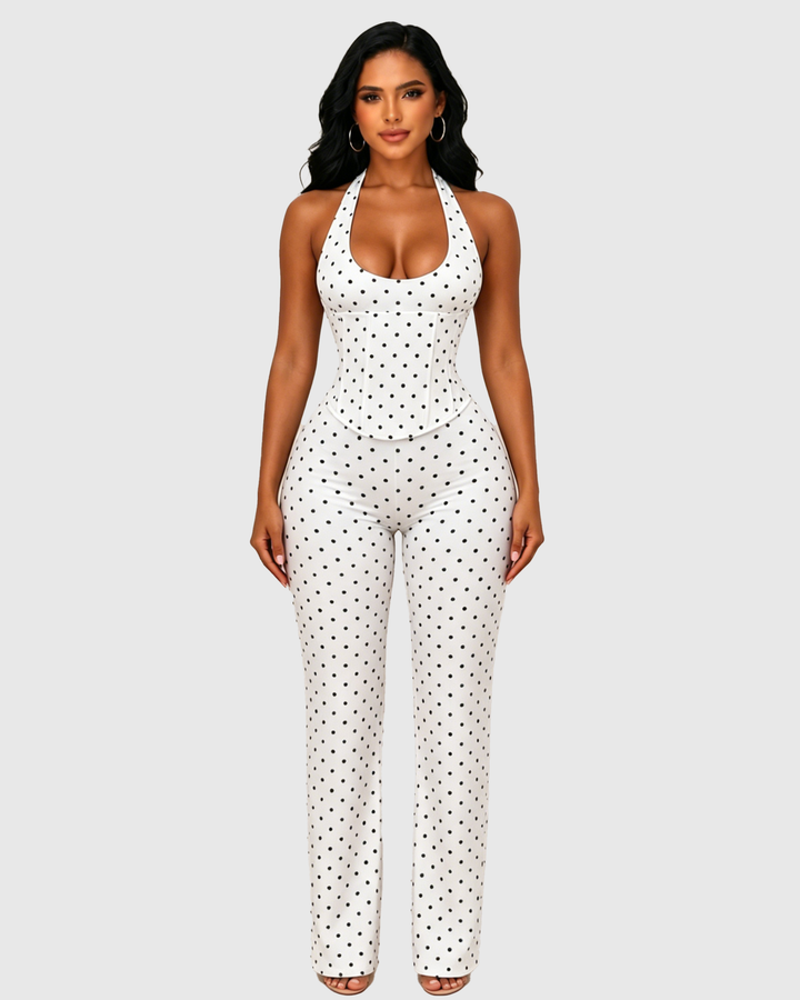 Karina Polka Dot Halter Wide Leg Jumpsuit