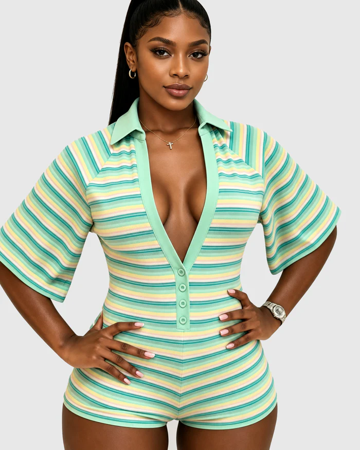 Ashleigh Striped Zip Front Romper