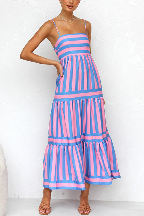 Jera Striped Tiered Midi Dress
