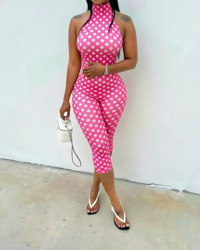 Etta Polka Dot Halter Capri Jumpsuit