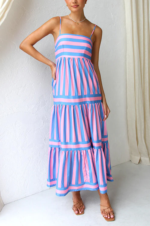 Jera Striped Tiered Midi Dress
