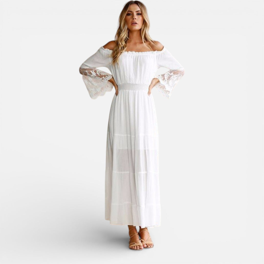 Dorothy Off Shoulder Lace Sleeve Maxi Dress