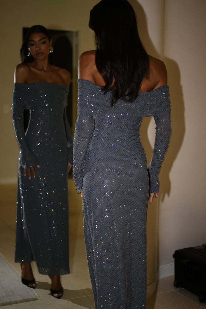 Marielle Sequin Off-Shoulder Maxi Dress