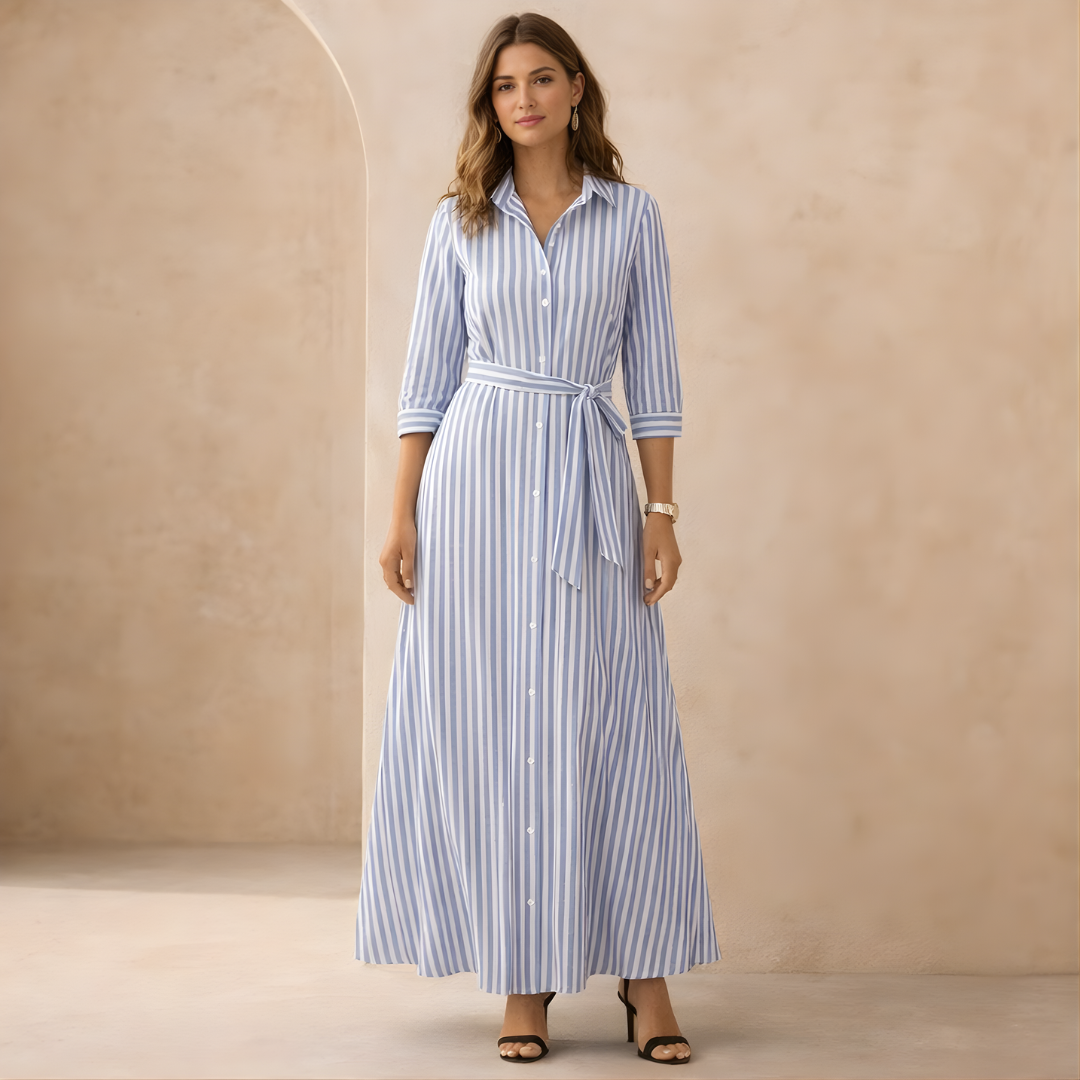 Megan Striped Belted Shirt Maxi Dress