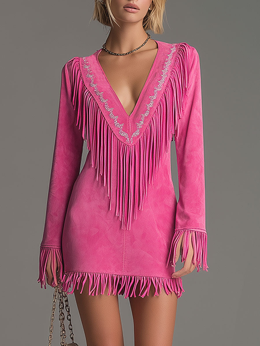 Isadora Fringe Trim Suede Mini Dress