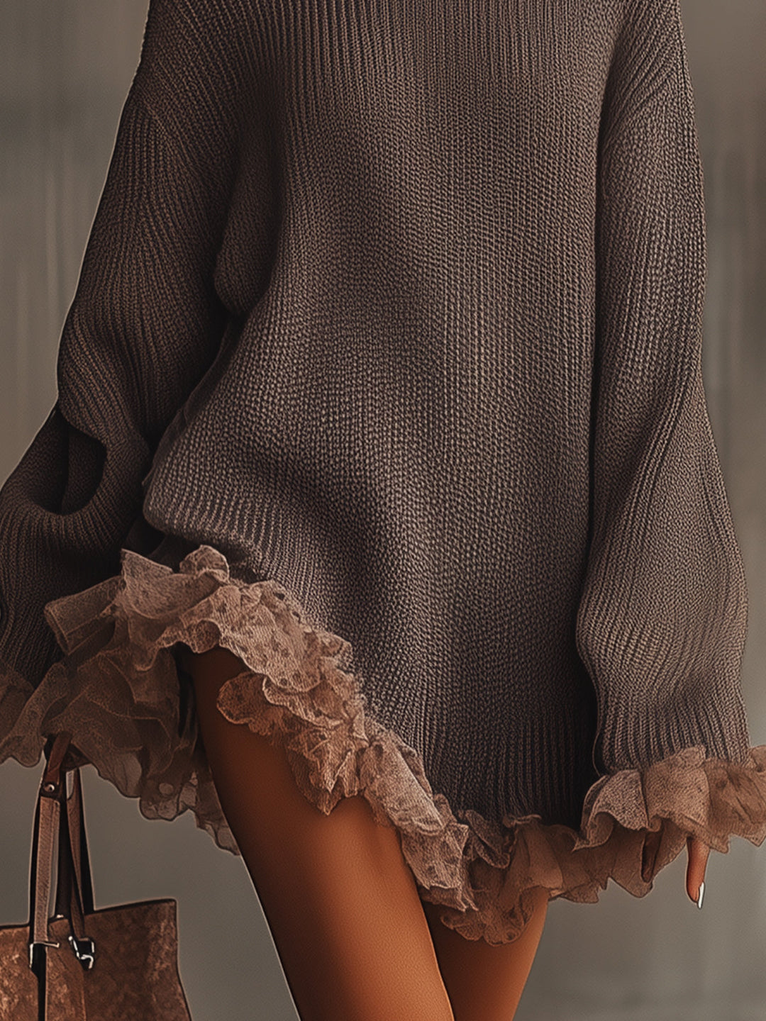 Novella Ruffle Hem Turtleneck Sweater Dress
