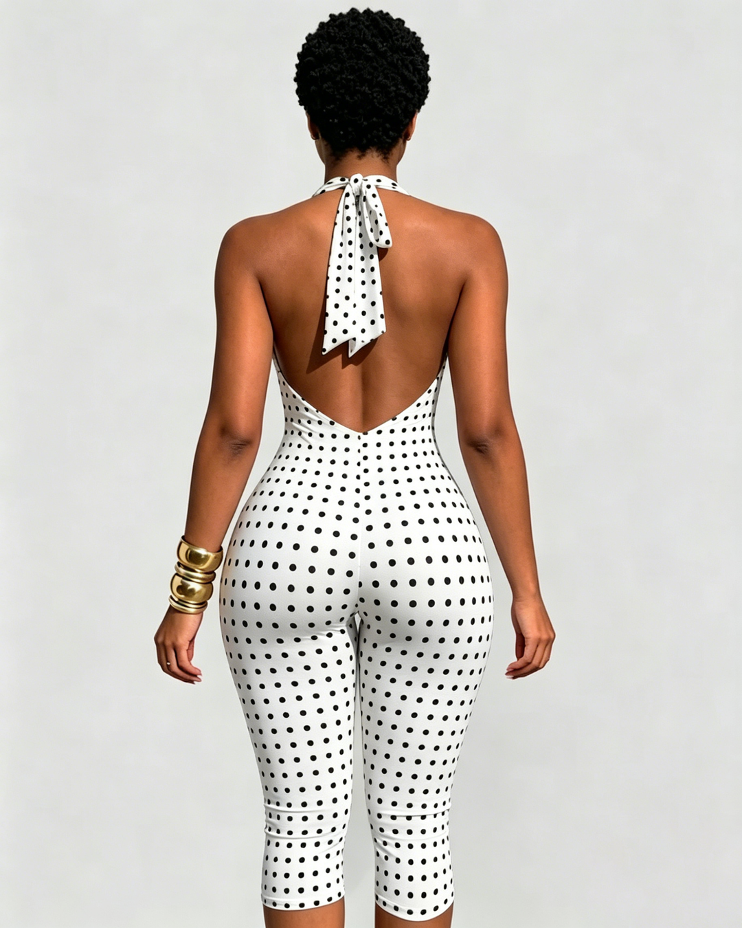 Glenda Polka Dot Halter Capri Jumpsuit