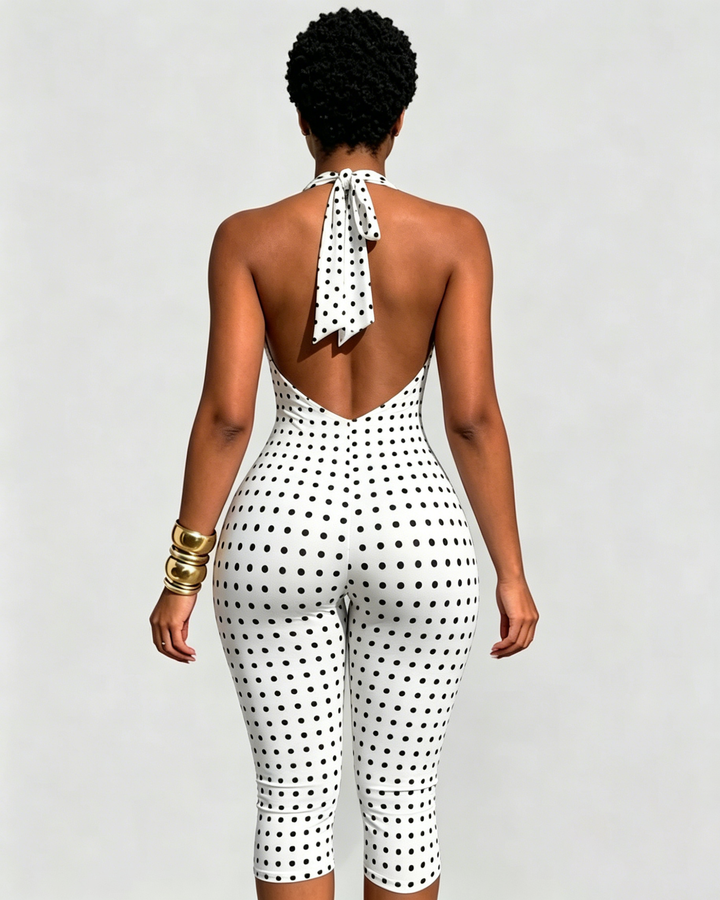 Glenda Polka Dot Halter Capri Jumpsuit