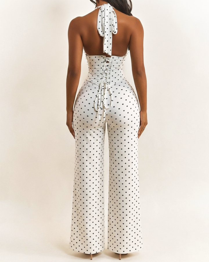 Karina Polka Dot Halter Wide Leg Jumpsuit