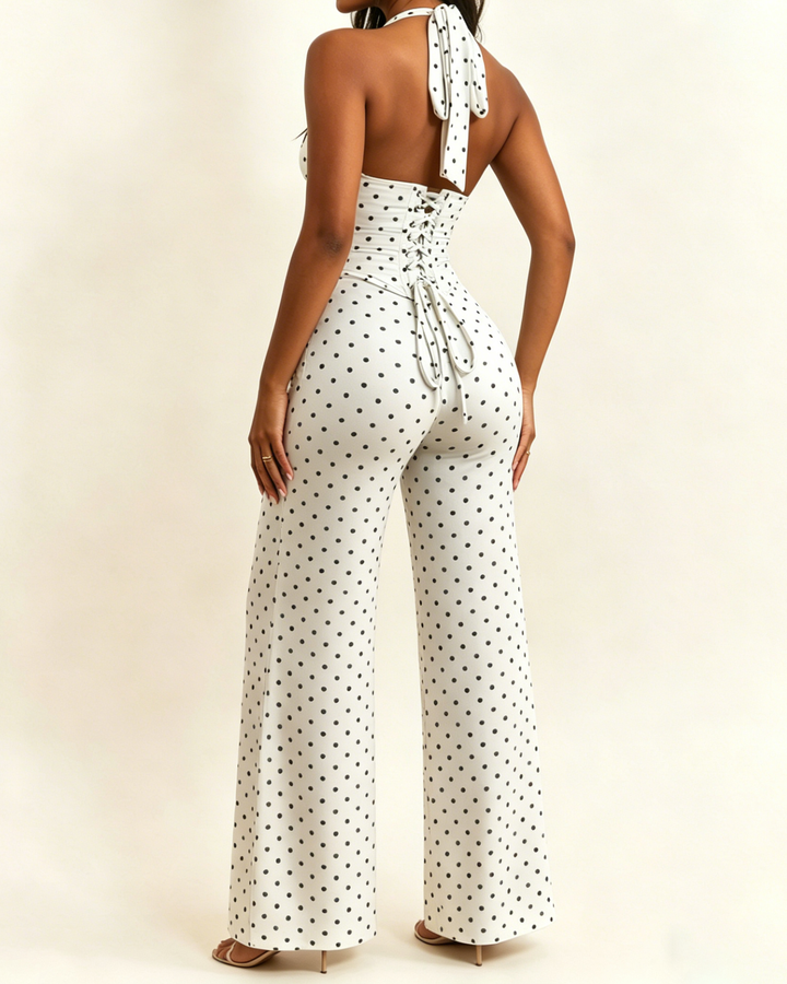 Karina Polka Dot Halter Wide Leg Jumpsuit