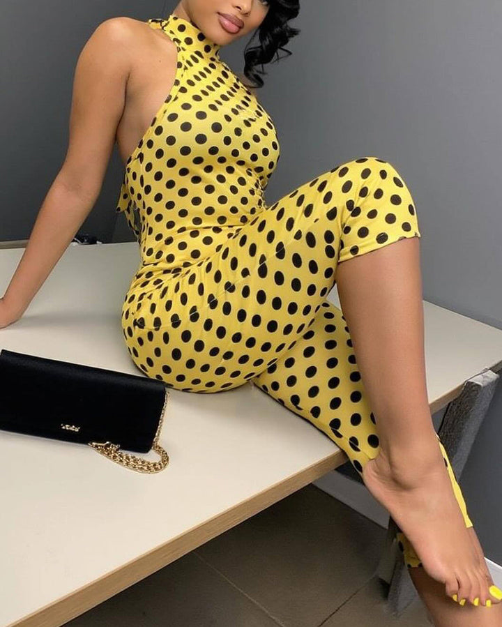 Etta Polka Dot Halter Capri Jumpsuit