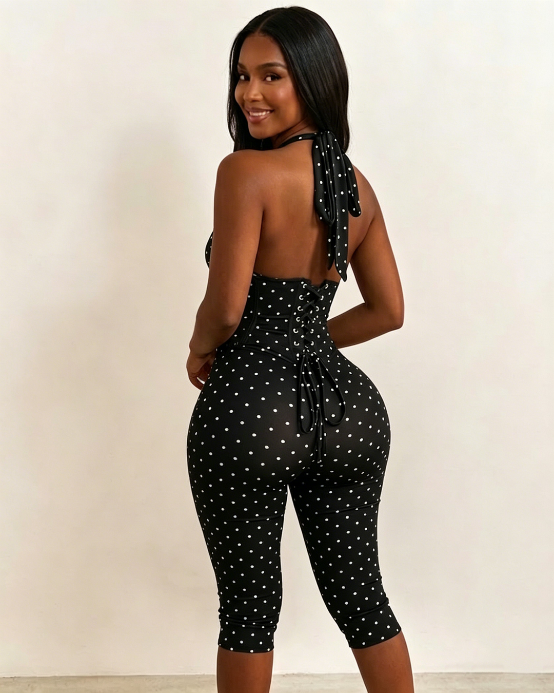 Doreen Polka Dot Halter Capri Jumpsuit