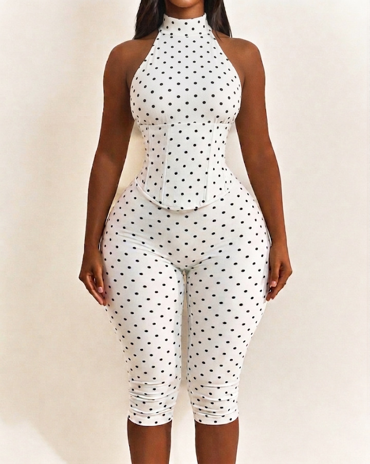 Doreen Polka Dot Halter Capri Jumpsuit