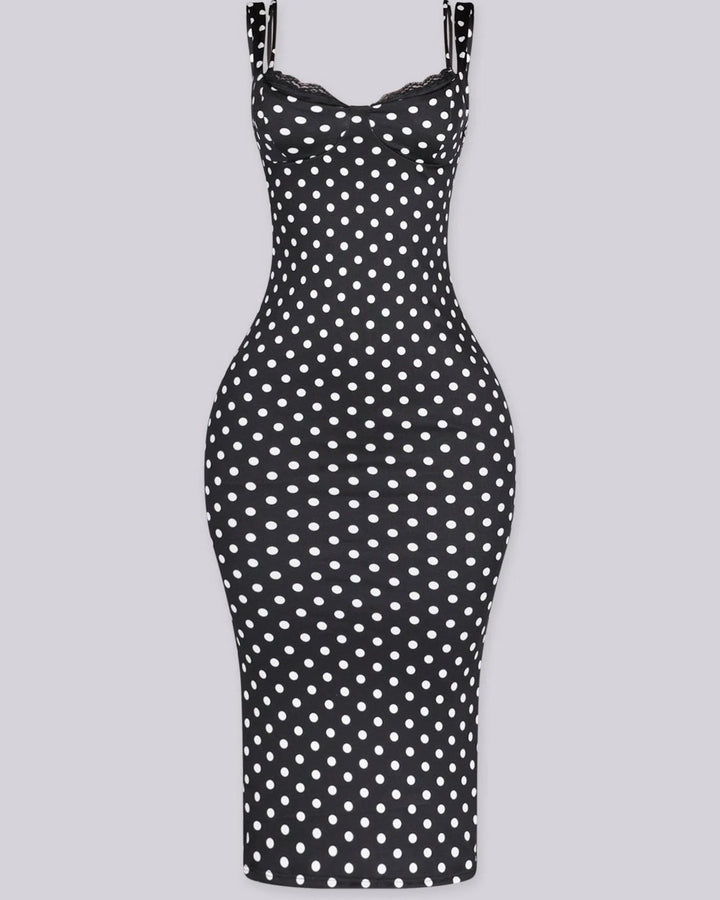 Lena Polka Dot Bodycon Midi Dress